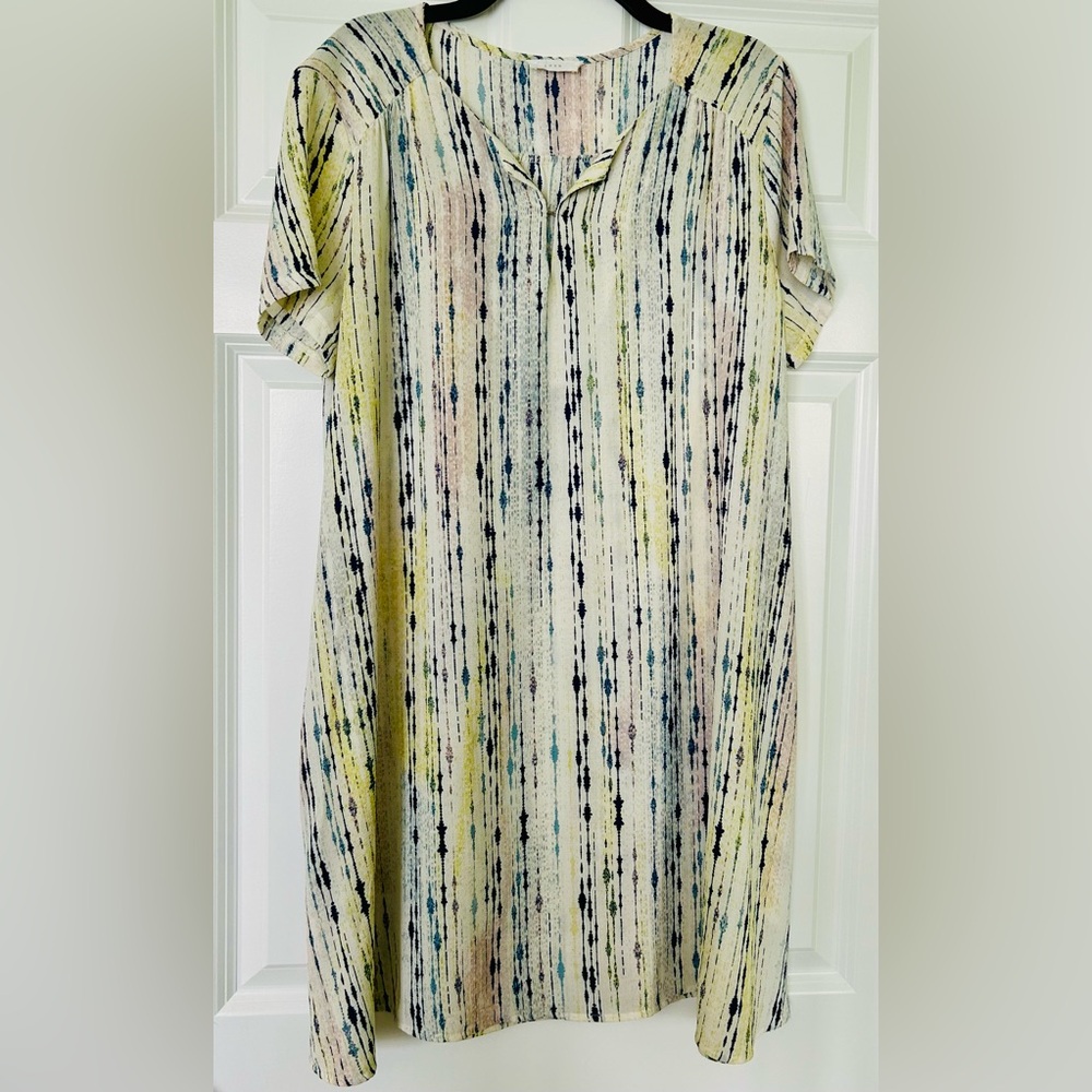 Lush Striped Shift Dress in Navy, Pastel Pink and Yellow